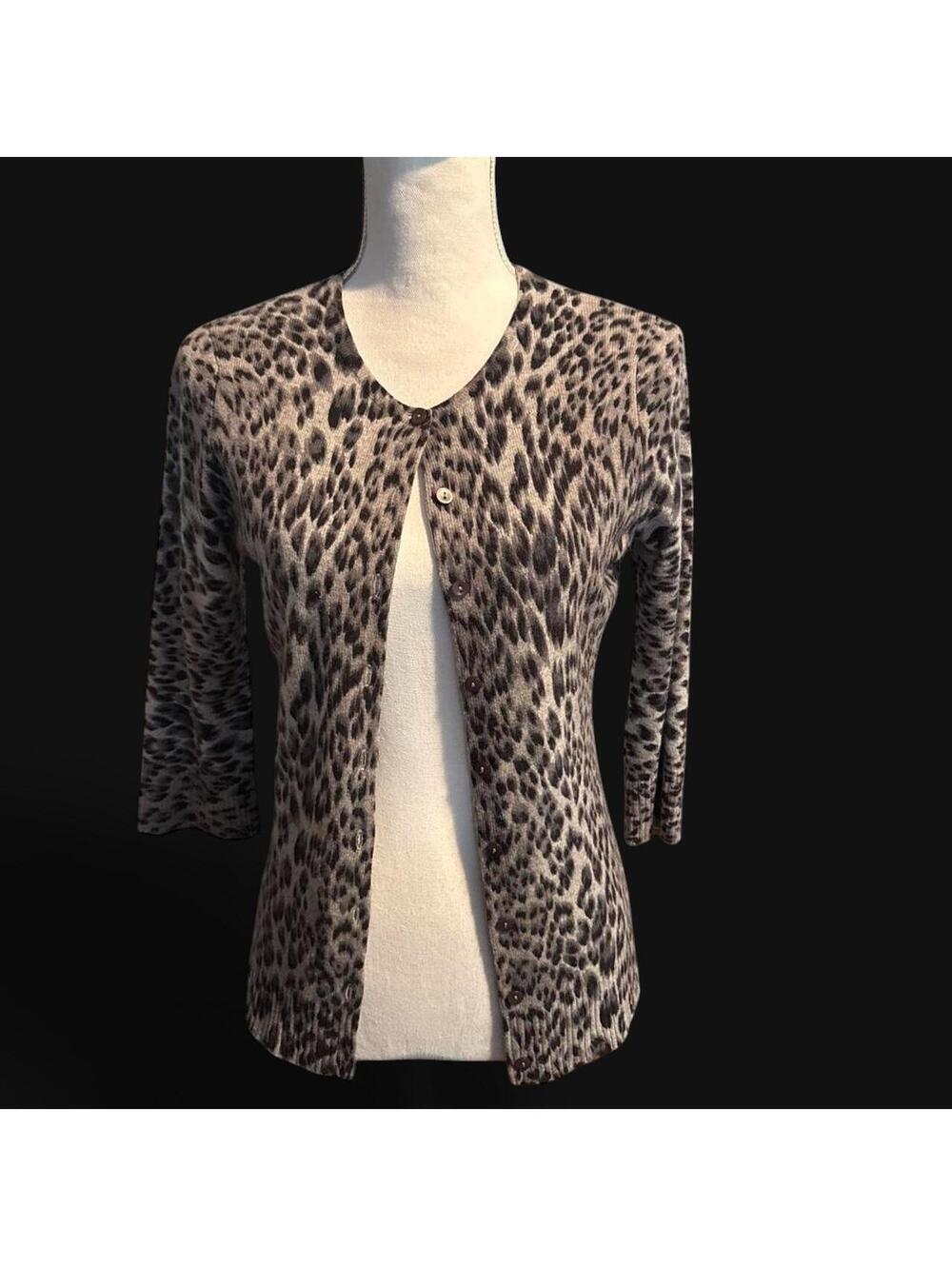 AQUA Cashmere 100% Cashmere Leopard Print Long Cardigan size S flawed